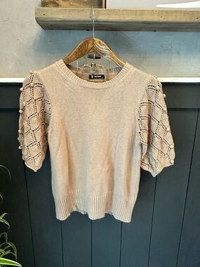 BTFBM Beige Knit Puff Sleeve 100% Cotton Sweater‎ size S